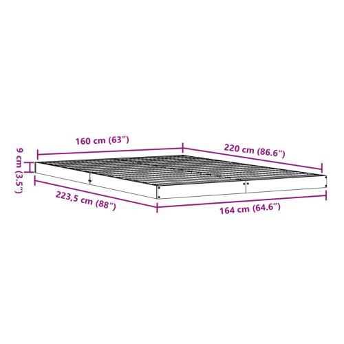  Padlószintű Ágykeret Fehér 160x220 cm Tömör Fenyő