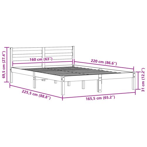  Ágykeret Fejvéggel 160x220 cm Tömör Fenyő