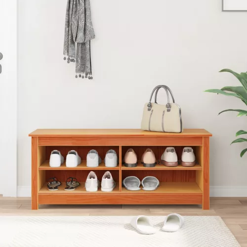  Cipőpad polcokkal tárolóval Viaszbarna 110 x 38 x 45.5 cm Tömör fenyőfa