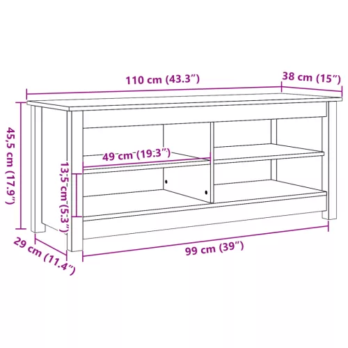  Cipőpad polcokkal tárolóval Viaszbarna 110 x 38 x 45.5 cm Tömör fenyőfa