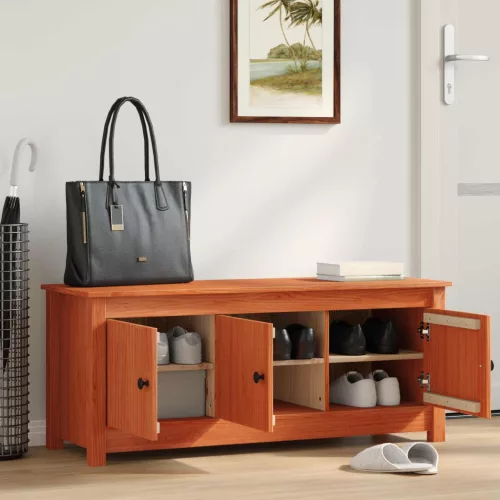  Cipőszekrény Viaszbarna 110 x 38 x 45,5 cm Tömör fenyő