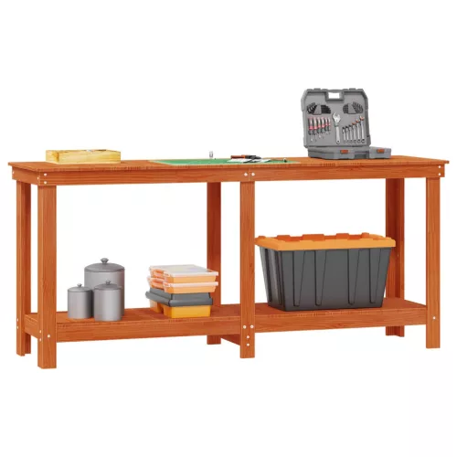  Munkapad polcokkal Viaszbarna 180 x 50 x 80 cm Tömör fenyő