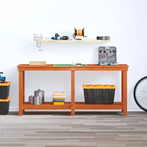  Munkapad polcokkal Viaszbarna 180 x 50 x 80 cm Tömör fenyő