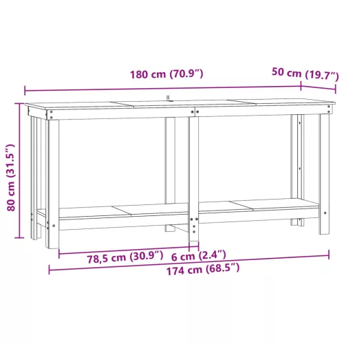  Munkapad polcokkal Viaszbarna 180 x 50 x 80 cm Tömör fenyő