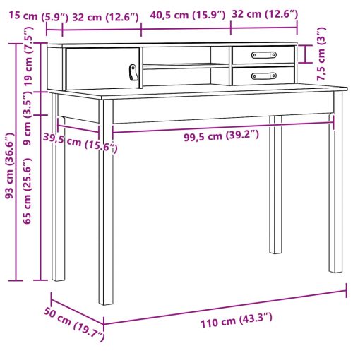  Asztal fiókkal Faggyú barna 110 x 50 x 93 cm Szilárd Fenyőfa