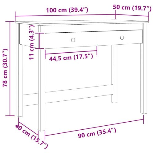  Asztal fiókkal Max Barna 100 x 50 x 78 cm Tömör fenyőfa