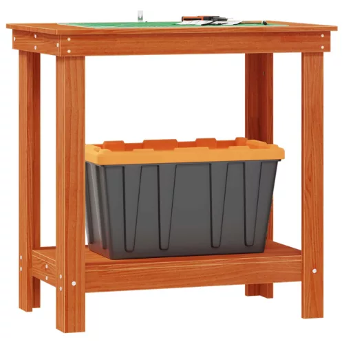  Munkapad polcokkal Viaszbarna 80 x 50 x 80 cm Tömör fenyő