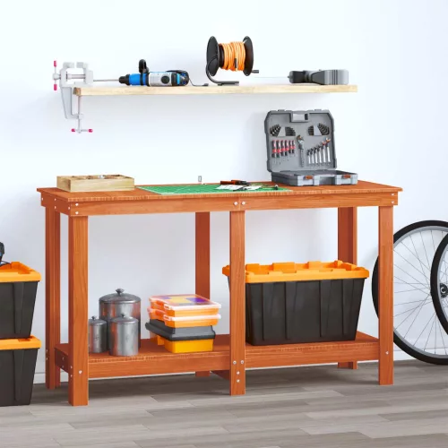  Munkapad polcokkal Viaszbarna 140 x 50 x 80 cm Tömör fenyő