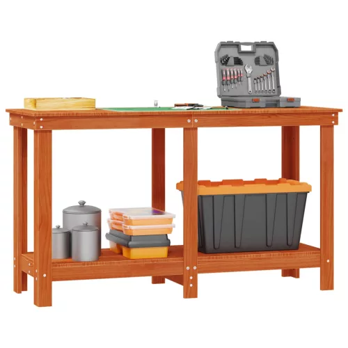  Munkapad polcokkal Viaszbarna 140 x 50 x 80 cm Tömör fenyő