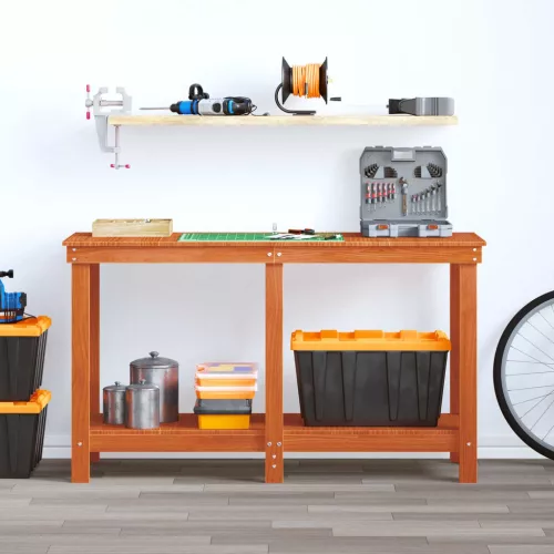  Munkapad polcokkal Viaszbarna 140 x 50 x 80 cm Tömör fenyő