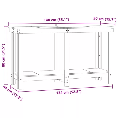  Munkapad polcokkal Viaszbarna 140 x 50 x 80 cm Tömör fenyő