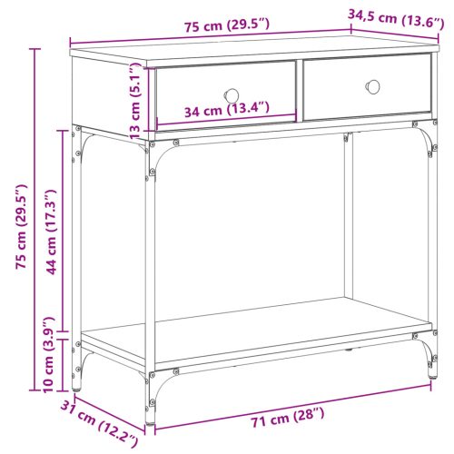  Konzol Asztal Kézműves Tölgy 75x34.5x75 cm Mérnöki Fa