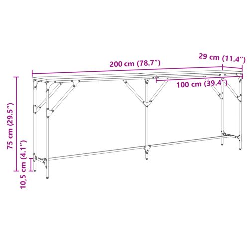  Konzolasztal Tömör tölgy 200x29x75 cm Műszaki fa