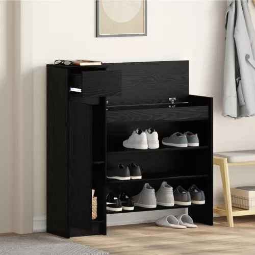  cipőtartó fekete tölgy 100.5x28x100 cm mérnöki fa