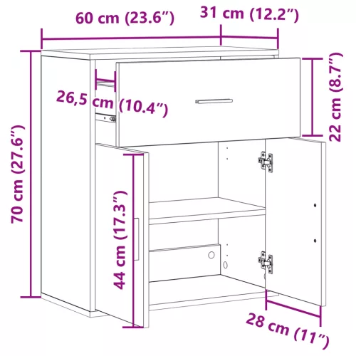  Széf fiókkal polcokkal tárolóval ajtóval Musta tammi 60 x 31 x 70 cm Faanyag