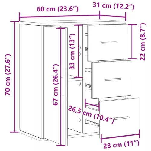  Széf fiókkal polcokkal tárolóval ajtóval Öreg fa 60 x 31 x 70 cm Faanyag
