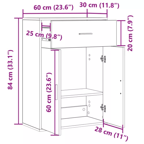  Széf fiókkal polcokkal tárolóval ajtóval kézműves tölgy 79 x 38 x 80 cm Faanyag