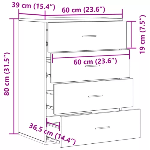  Széf fiókkal tárolóval Régi fa 60 x 39 x 80 cm Faanyag