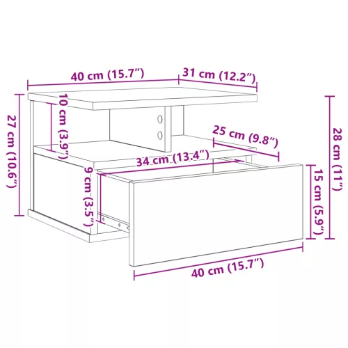  Falra Szerelhető Éjjeli Szekrények 2 db Régi fa 40x31x27 cm Reszelt Fa