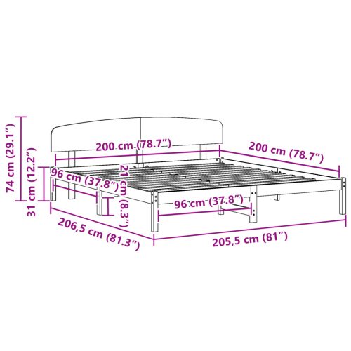  ágykeret fejtámlával 200x200 cm Tömör fenyő