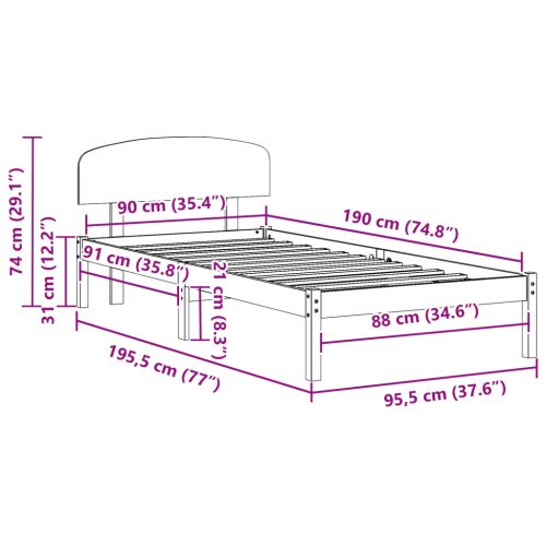  Ágykeret Fejtámasszal 90x190 cm Tömör fa Fenyő