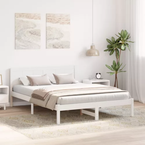  Fehér Fenyő Ágykeret Fehér Fa 150 x 200 cm Tartós