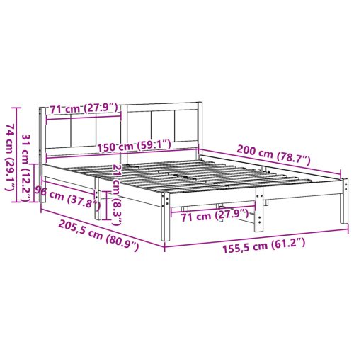  Tömör Fenyő ágykeret Gyantázott Barna Tömör Fenyőfa 150 x 200 cm