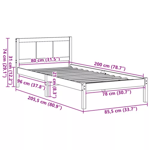  Tömör Fenyő Ágykeret Természetes Tömör Fa 80 x 200 cm Tartós
