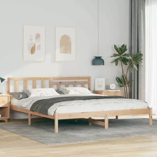  Ágykeret fejtámlával Barna 200 x 200 cm Tömör fenyőfa