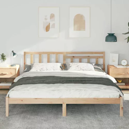 Ágykeret fejtámlával Barna 200 x 200 cm Tömör fenyőfa