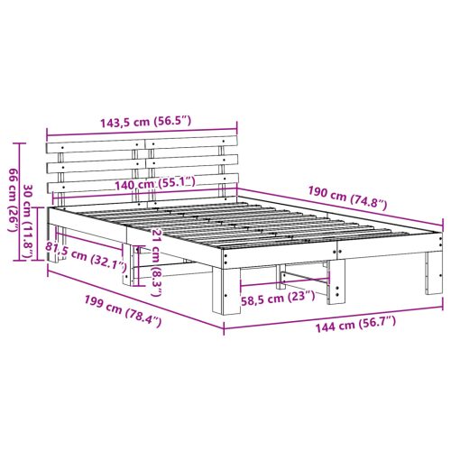 Tömör Fenyő Ágykeret Gyantázott barna Tömör fa 140 x 190 cm