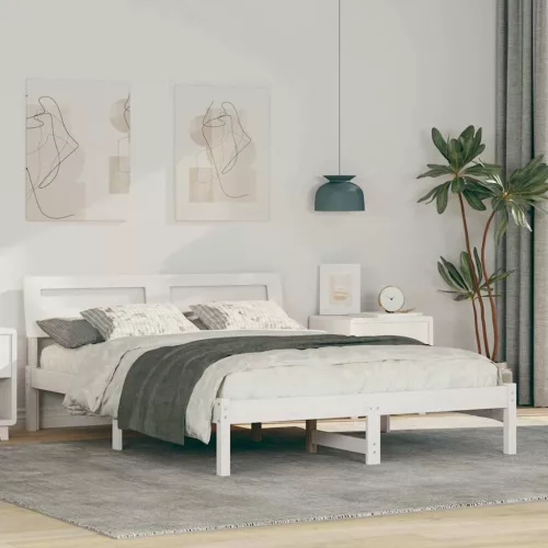  Ágykeret LED -es lámpákkal fejtámlával Fehér 120 x 190 cm Tömör fenyőfa