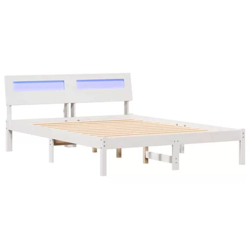  Ágykeret LED -es lámpákkal fejtámlával Fehér 120 x 190 cm Tömör fenyőfa