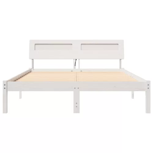  Ágykeret LED -es lámpákkal fejtámlával Fehér 120 x 190 cm Tömör fenyőfa