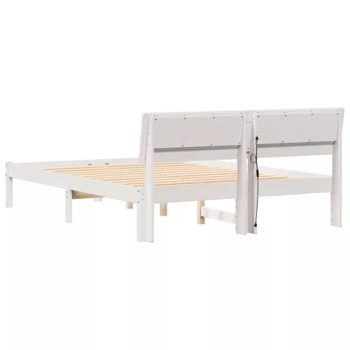  Ágykeret LED -es lámpákkal fejtámlával Fehér 120 x 190 cm Tömör fenyőfa
