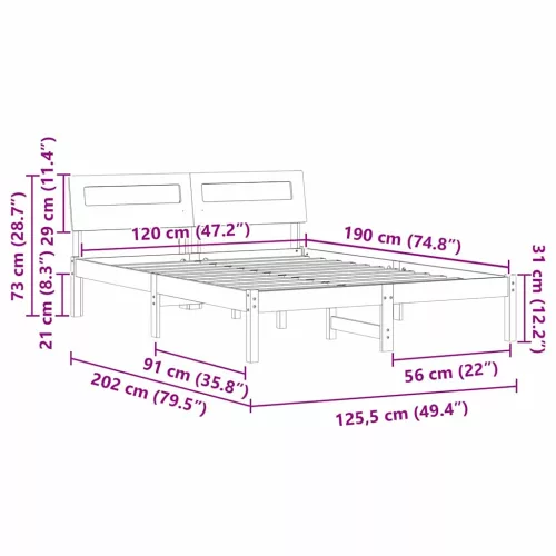  Ágykeret LED -es lámpákkal fejtámlával Fehér 120 x 190 cm Tömör fenyőfa