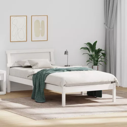  Ágykeret LED Fejtámlával, Fehér, 90 x 200 cm, Tömör Fenyő