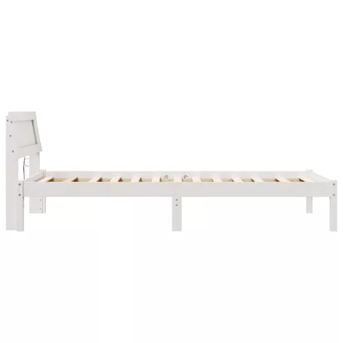  Ágykeret LED Fejtámlával, Fehér, 90 x 200 cm, Tömör Fenyő