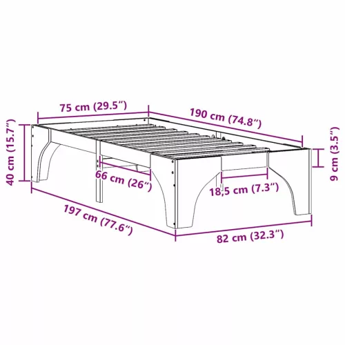  Földi ágykeret tárolóval Barna 75 x 190 cm Tömör fenyőfa