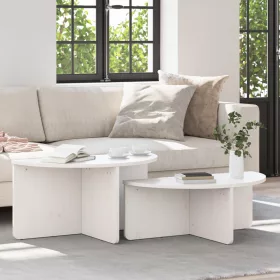    Dohányzóasztal 2 pcs Fehér 79 x 39.5 x 40 cm Tömör fenyőfa