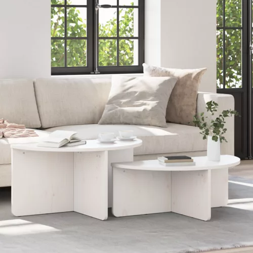  Dohányzóasztal 2 pcs Fehér 79 x 39.5 x 40 cm Tömör fenyőfa