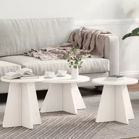    Kávasztal Szett 3 pcs Fehér 49 x 49 x 30 cm Tömör fenyőfa