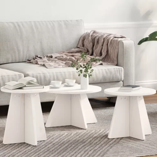  Kávasztal Szett 3 pcs Fehér 49 x 49 x 30 cm Tömör fenyőfa