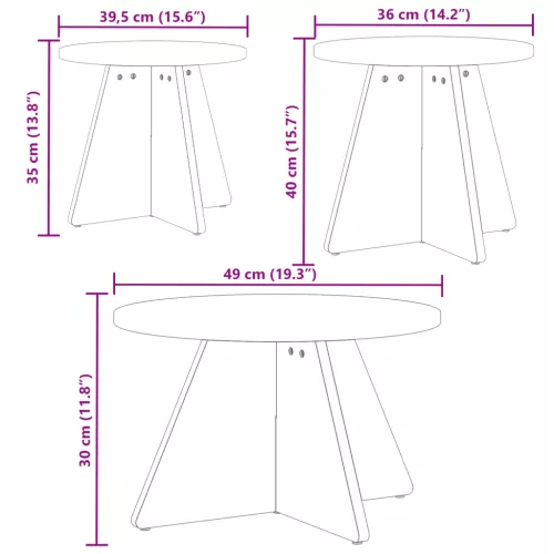  Kávasztal Szett 3 pcs Fehér 49 x 49 x 30 cm Tömör fenyőfa