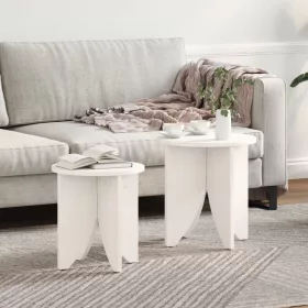    Kávasztal Szett 2 pcs Fehér 41.5 x 41.5 x 44 cm Tömör fenyőfa