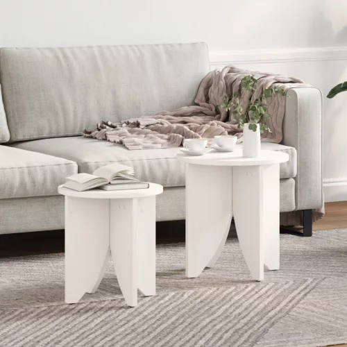  Kávasztal Szett 2 pcs Fehér 41.5 x 41.5 x 44 cm Tömör fenyőfa