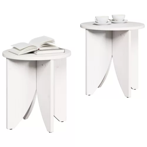  Kávasztal Szett 2 pcs Fehér 41.5 x 41.5 x 44 cm Tömör fenyőfa