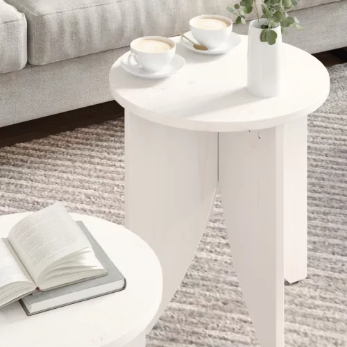  Kávasztal Szett 2 pcs Fehér 41.5 x 41.5 x 44 cm Tömör fenyőfa