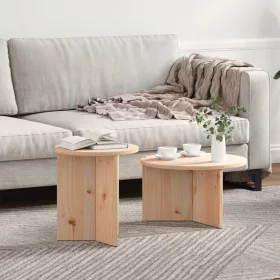   Kávasztal Szett 2 pcs Természetes 49 x 49 x 28 cm Tömör fenyőfa