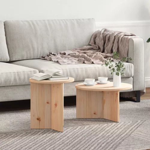  Kávasztal Szett 2 pcs Természetes 49 x 49 x 28 cm Tömör fenyőfa